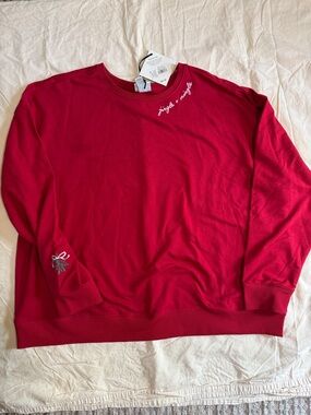 NWT Ava & Viv Red Crewneck Sweatshirt with Holiday Embroidery